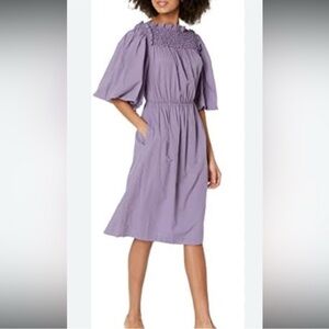 Purple Smocked Cottage-Core Dress with pockets